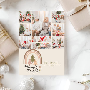 9 Photo Retro Rainbow Merry & Bright  Holiday Card
