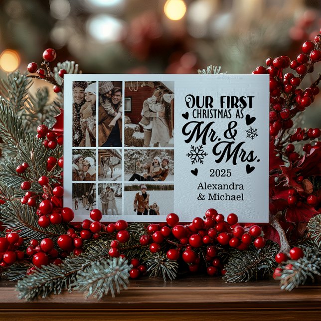 9 Photo Snowflakes Christmas Mr and Mrs  Holiday Card (Creator Uploaded)
