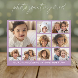 9 Photo Square Collage - lavender with white text Holiday Card