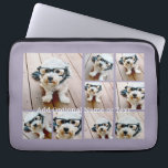 9 Photo Square Collage - with text - orchid purple Laptop Sleeve<br><div class="desc">You can use square or selfie photos for this design. Use eight square photos to create a unique and personal gift. Or you can keep the hipster puppy and make a trendy keepsake. If you need to adjust the pictures,  click on the customise tool to make changes.</div>
