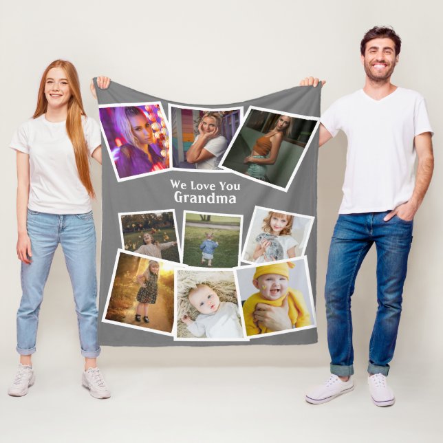 9 Photo Template And Text Personalised Custom Made Fleece Blanket (In Situ)