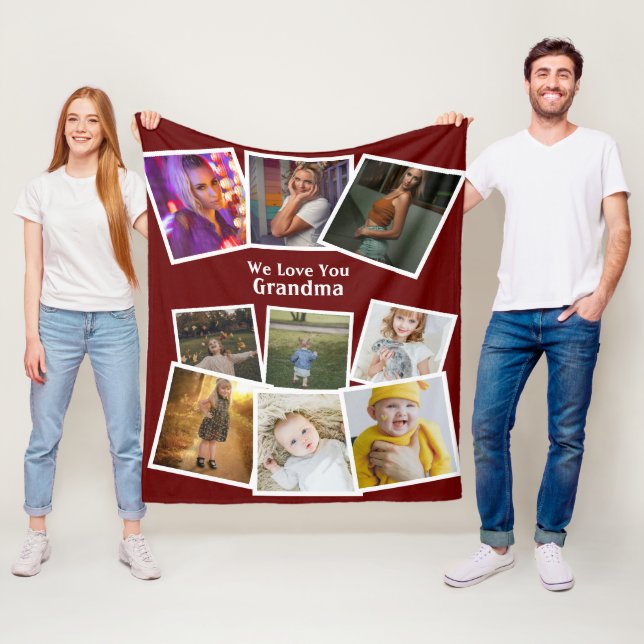 9 Photo Template And Text Personalised Custom Made Fleece Blanket (In Situ)