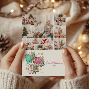 9 Photo Whimsical Ho Ho Ho Christmas Family  Holiday Card