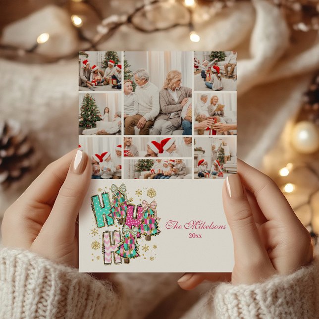 9 Photo Whimsical Ho Ho Ho Christmas Family  Holiday Card (Creator Uploaded)
