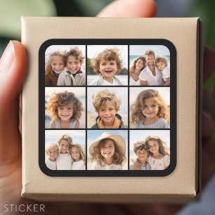 9 Photos - Minimal Grid on Black Background Square Sticker