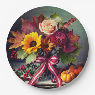 9" Plates, Round Thanksgiving/Fall/Floral Paper Plate
