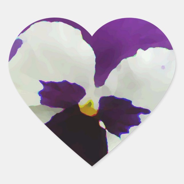 9 Purple White Painted Pansy Heart Sticker (Front)