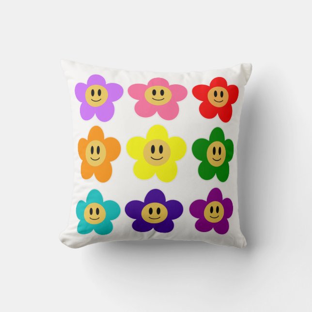 9 Rainbow Pride Colour Flowers LGBT Cushion (Front)