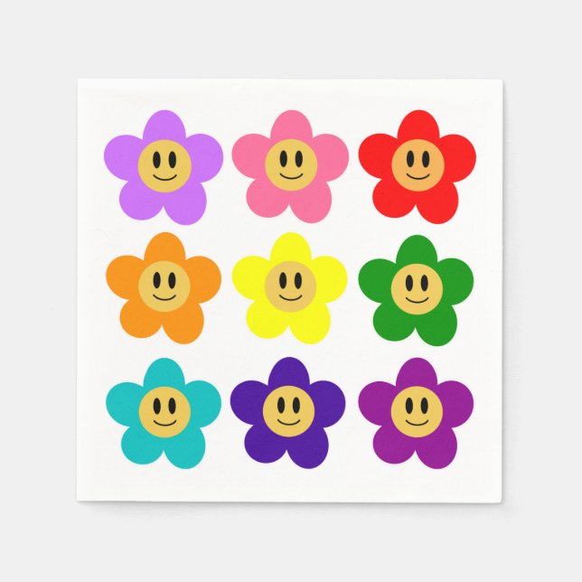 9 Rainbow Pride Colour Flowers LGBT Napkin (Front)