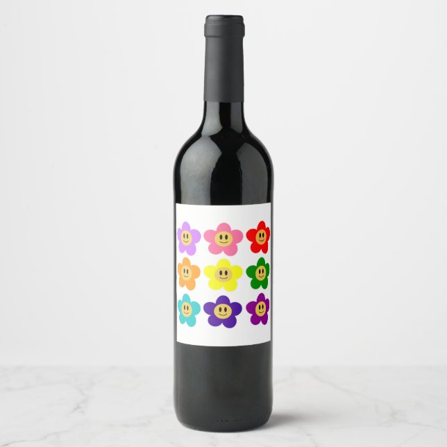 9 Rainbow Pride Colour Flowers LGBT Wine Label (Front)