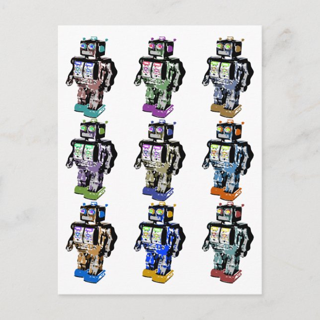 9 Robots Coloured Postcard (Front)