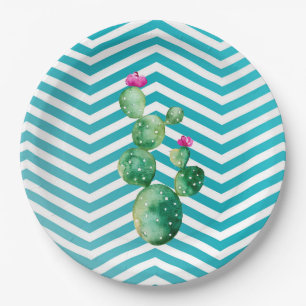 9" Round Paper Plate Boho Cacti Cactus Succulent B