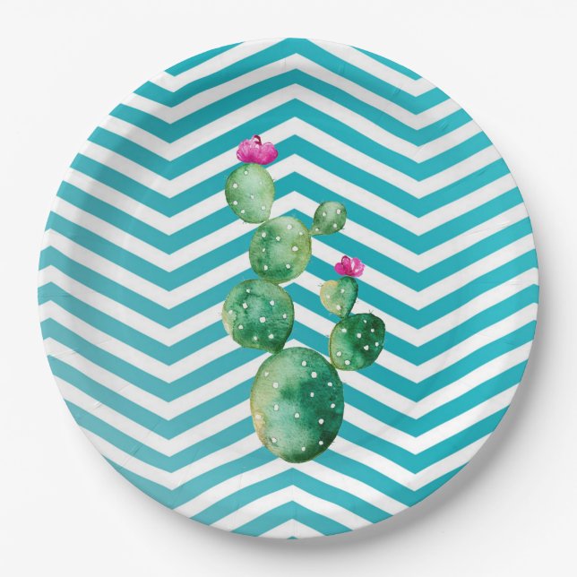 9" Round Paper Plate Boho Cacti Cactus Succulent B (Front)