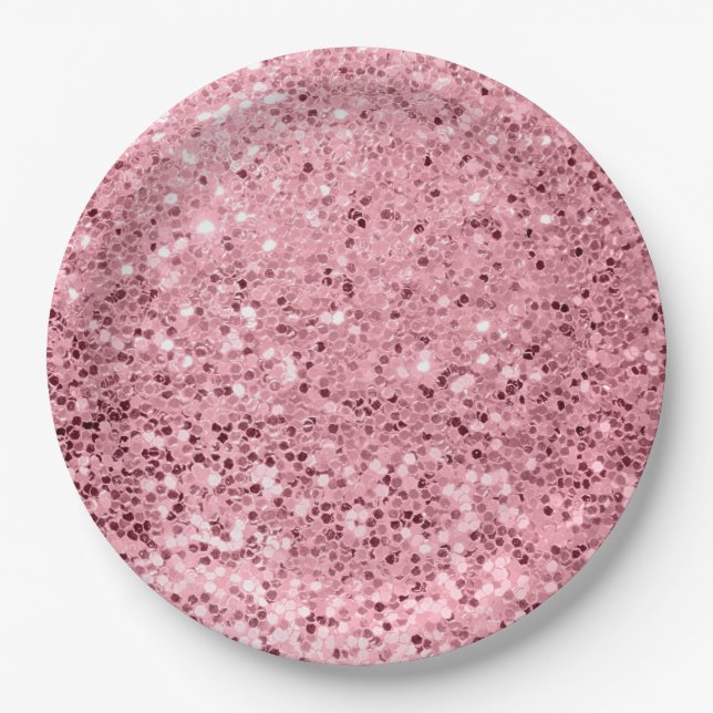 9" Round Paper Plate Rose Gold Glitter (Front)