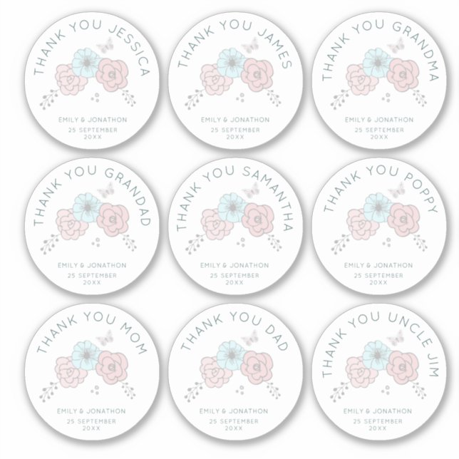 9 Small Individual Name Thanks Flower Wedding (Front)