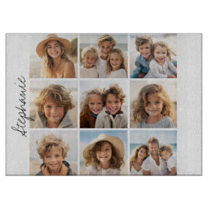 9 Square Photo Collage - Black and White Cutting Board
