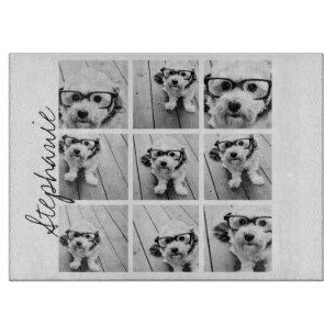 9 Square Photo Collage - Black and White Cutting Board