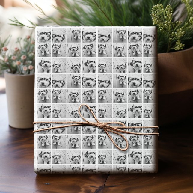 9 Square Photo Collage - Black and White Wrapping Paper (Custom Photo Wrapping Paper)