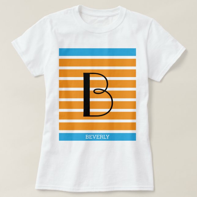 9 Stripes Orange Blue Personalised Monogram T-Shirt (Design Front)