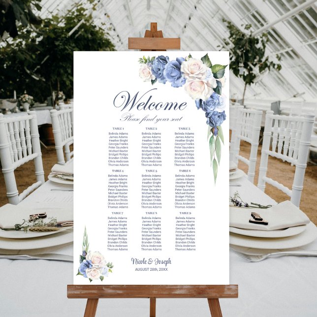 9 Table Blue White Rose Floral Seating Chart (Creator Uploaded)