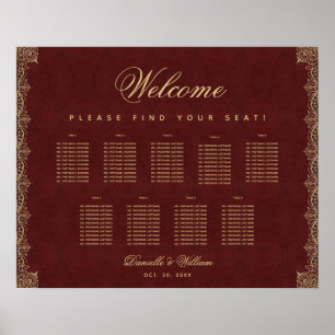 9 Table Burgundy Gold Script Vintage Seating Chart