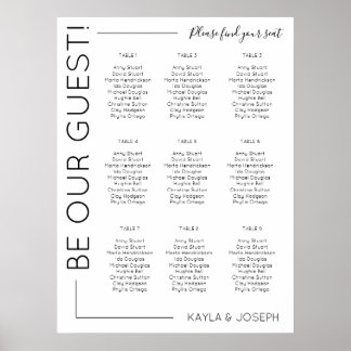 9 table Minimalist Wedding seating chart template
