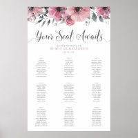 9 Table Pink Floral Wedding Seating Chart