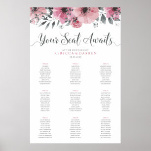 9 Table Pink Floral Wedding Seating Chart