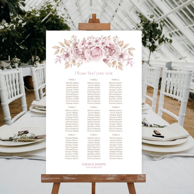 9 Table Pink Floral Wedding Seating Chart (Creator Uploaded)