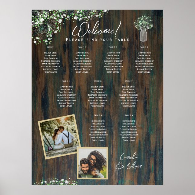 9 Table Rustic Wood Gypsophila PHOTO SEATING Foam  Poster (Front)