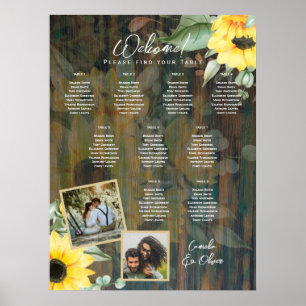 9 Table Rustic Wood SUNFLOWERS PHOTO SEATING Poster