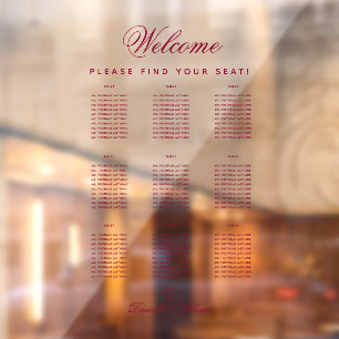 9 Table Transparent Burgundy Wedding Seating Chart