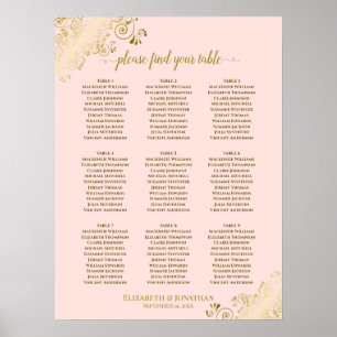 9 Table Wedding Seating Chart Blush Pink & Gold
