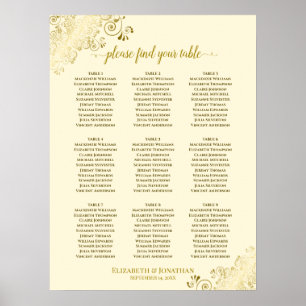 9 Table Wedding Seating Chart Cream w/ Gold Frills