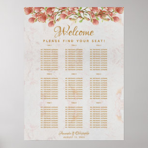 9 Table Wedding Seating Chart Pink Magnolia Marble