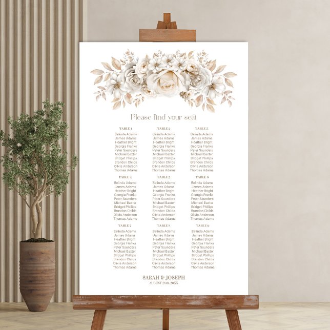 9 Table White Floral Wedding Seating Chart (Creator Uploaded)