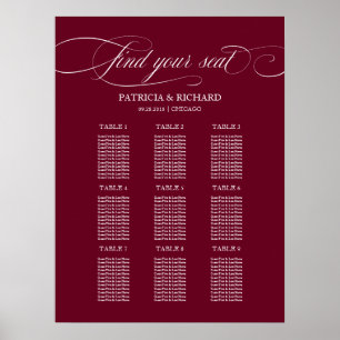 9 Tables Burgundy Marsala Wedding Seating Chart