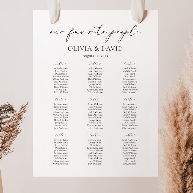 9 Tables Simple Our Favourite People Seating Chart (Creator Uploaded)