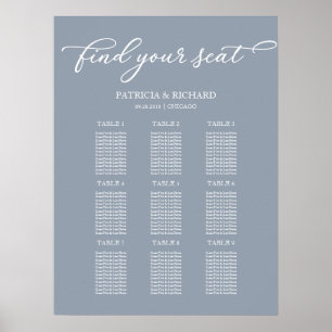 9 Tables Wedding Seating Chart Chic Dusty Blue