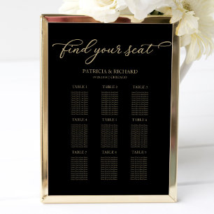 9 Tables Wedding Seating Chart Chic Gold Black