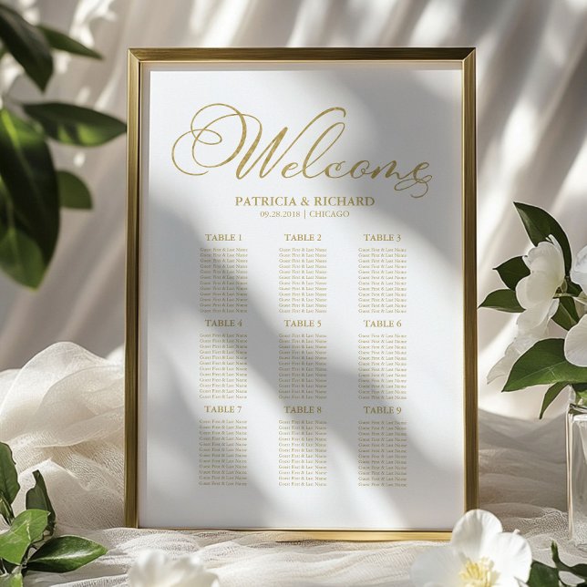 9 Tables Wedding Seating Chart Gold Foil (Creator Uploaded)