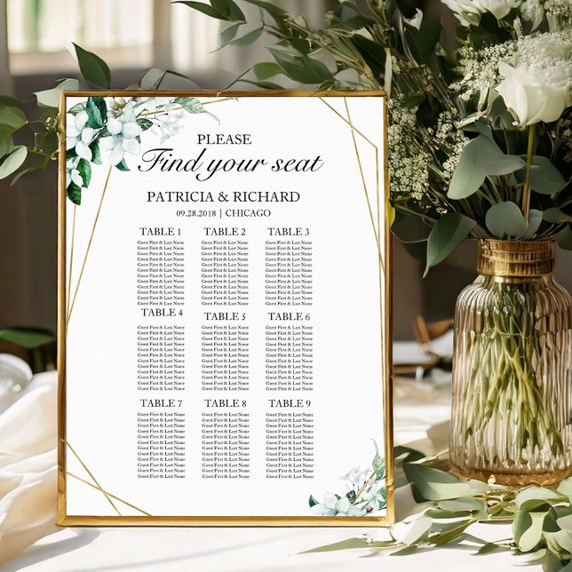 9 Tables Wedding Seating Chart Greenery Geometric (Creator Uploaded)