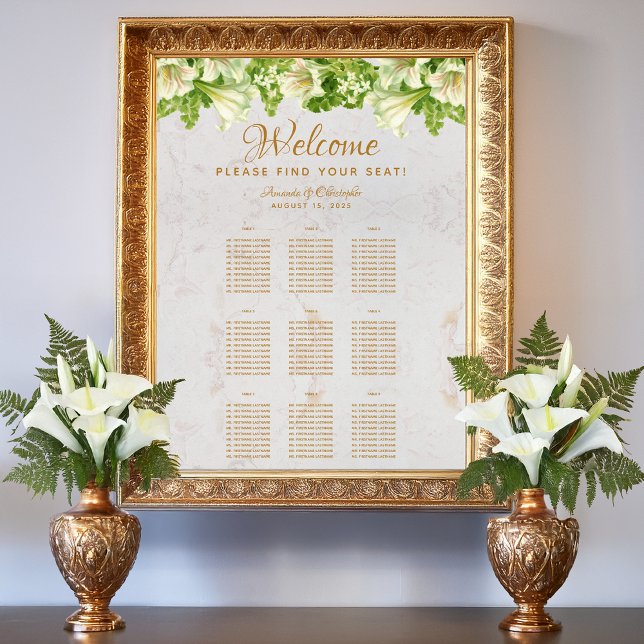 9 Tables Wedding Seating Chart Marble White Lilies (Creator Uploaded)