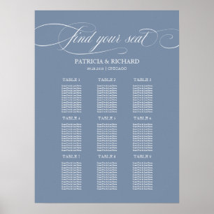 9 Tables Wedding Seating Chart Sign Dusty Blue