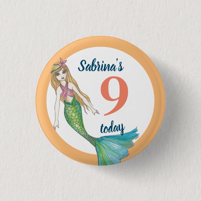9 Today Beautiful Mermaid with Blonde Hair Button (Front)