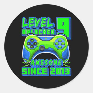 9 Unlocked Awesome 2013 Video Game 9th Birthday 5  Classic Round Sticker