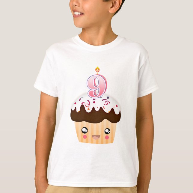 9 Year Cupcake T - Pink T-Shirt (Front)