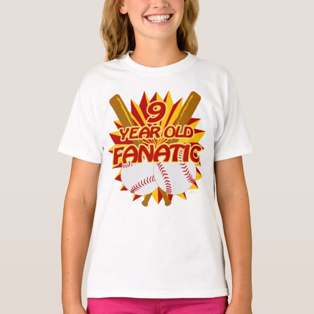 9 Year Old Baseball Fanatic T-Shirt (Front)