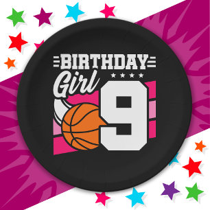 9 Year Old Basketball Party 9th Birthday Girl Paper Plate