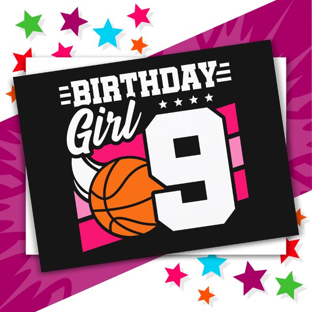 9 Year Old Basketball Party 9th Birthday Girl Postcard (Creator Uploaded)